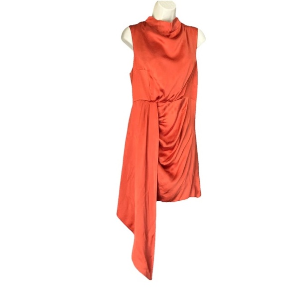 Anthropologie Women’s 6 Mock-Neck Draped Silk Sleeveless Dress In Baked Paprika. - Picture 8 of 12